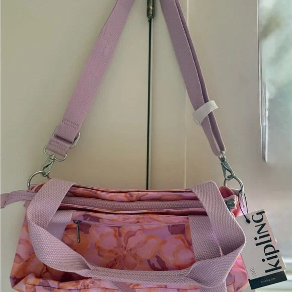 Kipling Floral Crossbody Bag in Pink and Purple - Picture 2 of 5